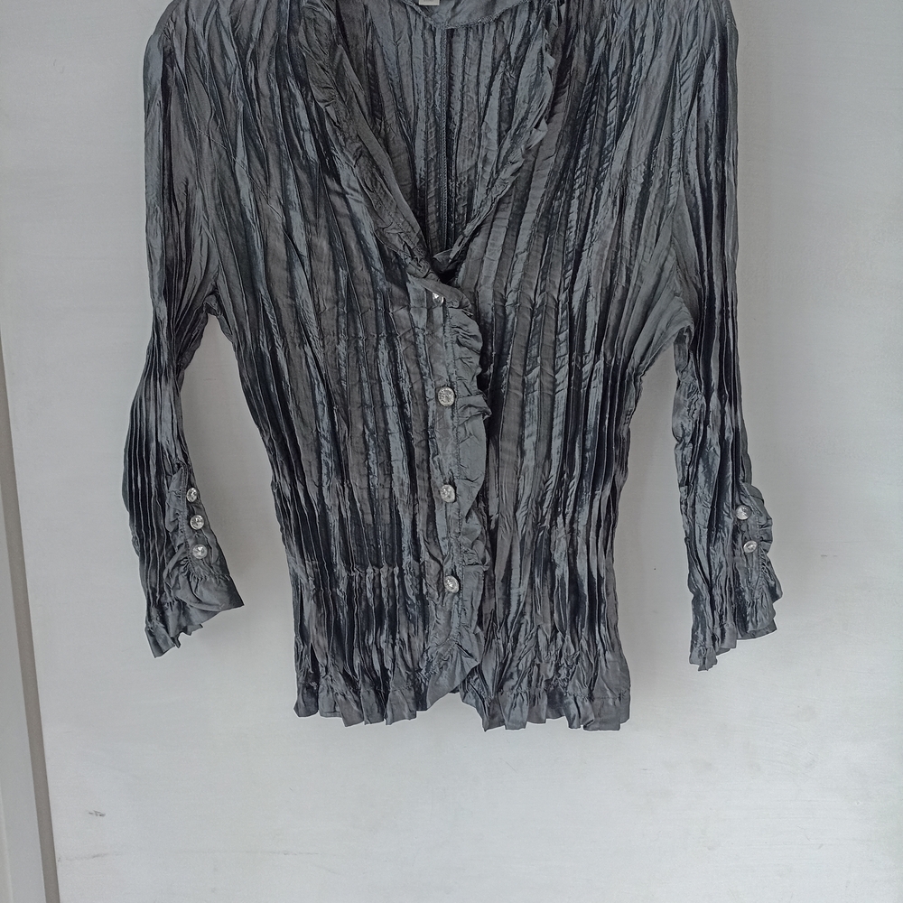 Dress Barn Gray Button Down Shirt with Mandarin Collar